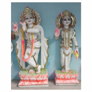 แฮนด์เมดหินอ่อนสีขาว Radha กฤษณะประติมากรรม - Product Image 1