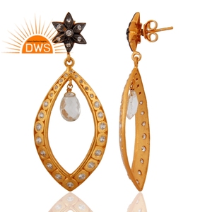 Zircon Crystal Quartz Gemstone <b>Earrings</b> <b>Gold</b> Plated Jewelry Supplier Designer Sterling Silver Drop <b>Dangle</b> <b>Earrings</b> - Product Image 2