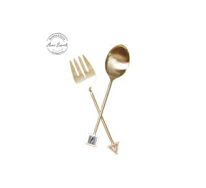 ชุดเซ็ตเสิร์ฟสลัดมือจับทรงเรขาคณิตที่ทันสมัยสีทองคุณภาพดีระดับพรีเมียมเหมาะสำหรับใช้เป็นของขวัญสำหรับรับประทานอาหารและตกแต่งโต๊ะ - Product Image 1