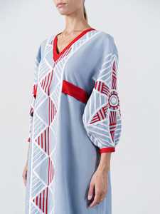 เดรสแม็กซี่แขน3/4แต่งพู่ผ้าลินินสำหรับผู้หญิงเสื้อผ้าโบฮีเมียนปักลายสไตล์ยูเครน2025น่าดึงดูดใจ - Product Image 3