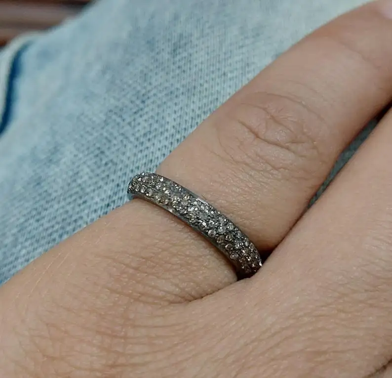 925 Silver Oxidized Diamond Victorian Ring