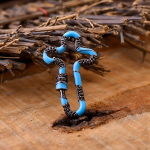 925 Sterling Silver <b>Carabiner</b> Screw Lock Chunky Multilink Chain Necklace Black Spinal Blue Enamel Finish Fine for Jewelry Making - Product Image 4