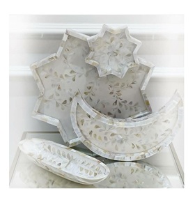 Wholesale Acacia Wood Mop Inlay Tray Mother of Pearl Dessert Serving Tray for Ramadan Eid Gift - Product Image 5