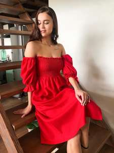 Nouvelle arrivée 2026, robe en lin pour femmes, tendance, design tendance, couleur unie, tissu crêpe, demi-manches, longueur genou - Product Image 3