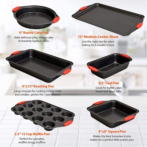 Non-stick 6PC Carbon Steel <strong>Bakeware</strong> <strong>Set</strong> with Silicone Handles Cookie Sheet Muffin Pan Loaf Pan Roaster Tray Baking Cake Pan - Product Image 2