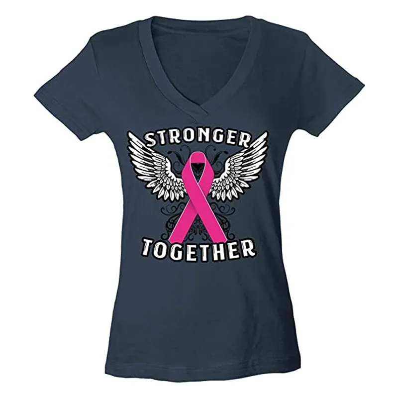 2020 최신 디자인 유방암 리본 핑크 인식 여성용 V 넥 티셔츠