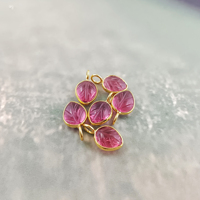 Colgantes de fiesta de turmalina rosa con baño de rodio y oro sobre plata de ley, grado AAA, con diseño de hoja tallada y engaste de bisel, para piedra de nacimiento