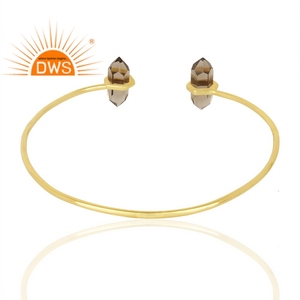 Best Selling Yellow Gold Plated <b>Silver</b> 925 <b>Cuff</b> Bangle Smoky Topaz Gemstone Bangle Jewelry Wholesale Classic Collection - Product Image 3