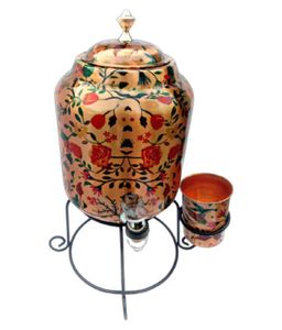 Bon vendeur distributeur d'eau en cuivre pur avec ensemble de verre et support en fer Fabricant et exportateur en gros à bas prix - Product Image 6