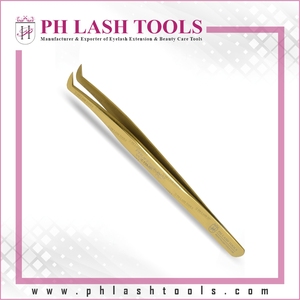 Pincettes professionnelles pour Extension de cils, en acier inoxydable, de haute qualité, à bouts larges, couleur or, étiquette privée - Product Image 3