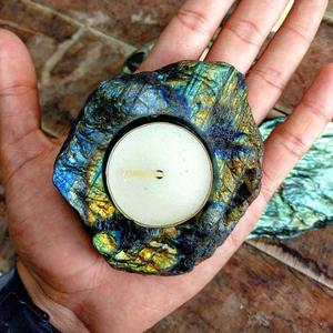 Labradorite Crystal Candle Holder Natural Flashy Blue Fire Gemstone | Tealight Holder Healing Energy Spiritual Home Decor Stone - Product Image 5