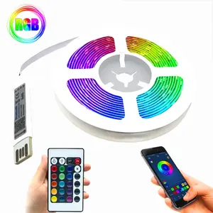 Buletooh беспроводной 32ft Смарт 5050 с несколькими цветами Rgb цвет музыкальной синхронизации гибкий в комплект поставки одноцветной светодиодной ленты без защиты от воды света с пультом дистанционного управления и адаптер питания