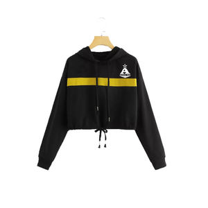 Sudadera corta con capucha para mujer, de calidad superior, Color negro, diseño a rayas, longitud corta - Product Image 1