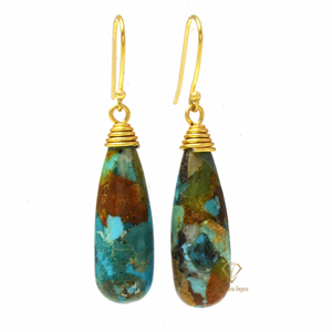 Vente en gros de boucles d'oreilles de créateur en argent sterling 925 pierres précieuses turquoise boulder naturelles de haute qualité plaquées or pour les mariages - Product Image 4