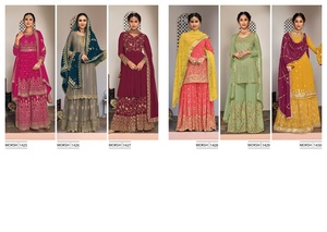 ชุดสูท Sharara สำหรับผู้หญิง,ชุดสูท Sharara สีแดงดีไซน์เนอร์สีน้ำเงินชุดปาร์ตี้ - Product Image 6