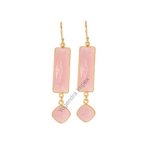 Top Quality Natural Pink Chalcedony Gemstone Drop & Dangle Earrings <b>Sterling</b> <b>Silver</b>, Bezel Set Wedding Earrings For Suppliers - Product Image 2