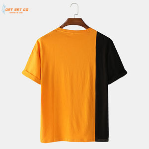 Camiseta de algodón a rayas informal para hombre, manga corta, cuello redondo, 100% algodón, 200 gramos, teñido liso con bolsillo de parche - Product Image 2