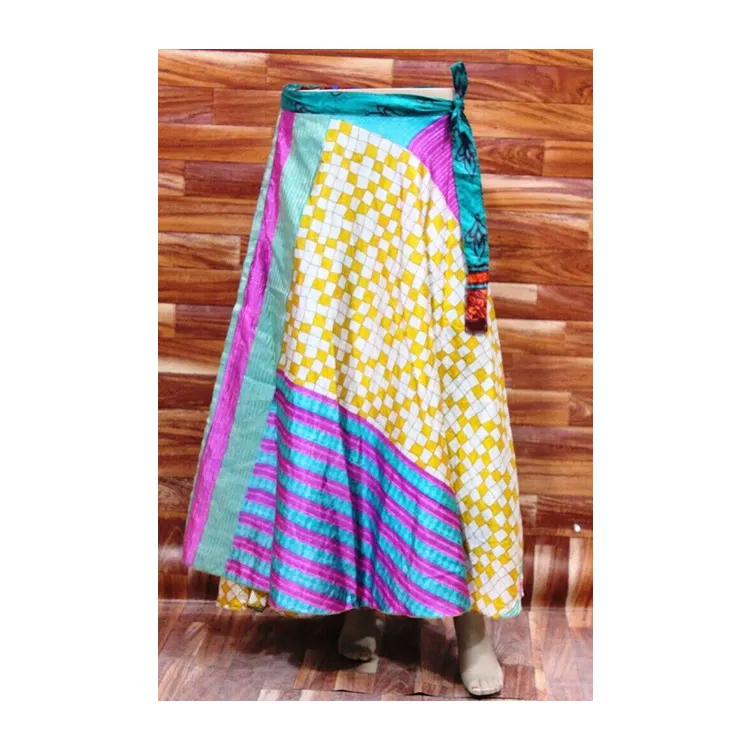 2022 Trending Long Maxi Skirt Bohemian Rajasthani Hippie Style 100 % Silk Full Length Clothing -Vintage Silk Sari Boho Skirts