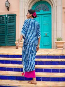 Nouvel arrivage de caftan bohème fluide imprimé à la main robe tenue décontractée vêtements d'été en coton caftan longue robe en gros - Product Image 2