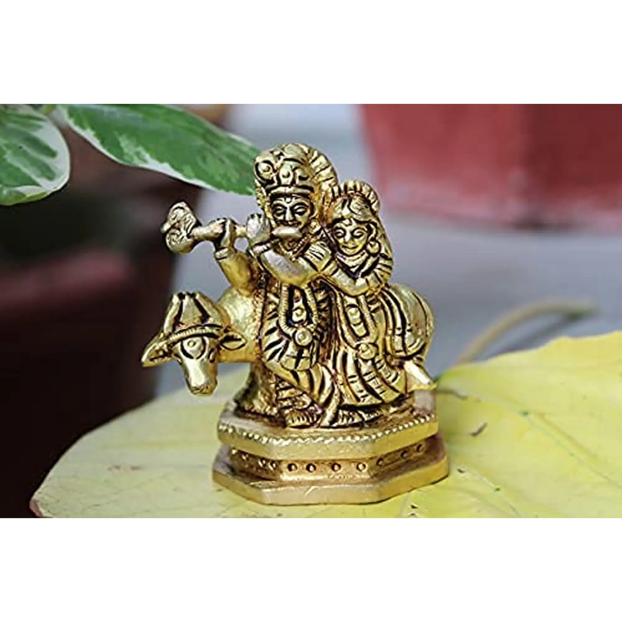 Messing Radha Krishna Met Koe Idol Murti Standbeeld Voor Liefde Vriendschap Radha Krishna Idool, gemaakt Van Massief Messing Voor Uw Huis