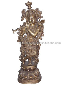 Artesanías talla fina ESTATUA DE KRISHNA DE LATÓN Con acabado de piedra de color - Product Image 5