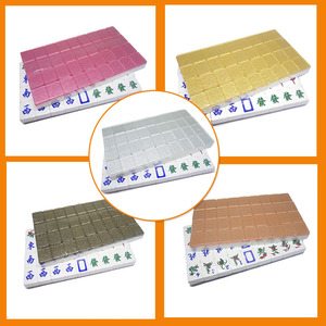 Jeu de Mahjong de Taïwan - Double couche, 144 tuiles, 4 règles, 3 dés, 1 drapeau météo et Lazhuang, jetons de <span class=keywords><strong>poker</strong></span> - Boîte longue en PVC marron - Product Image 6