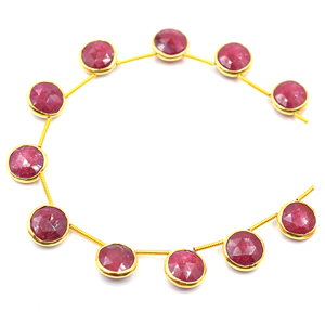 Ruby 11 Đến 13 MM Hình Dạng Tròn Bạc Bezel Mạ Vàng Phía Trên Khoan 11 Hạt Strand - Product Image 1