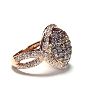Anillos de cóctel de oro rosa de 18 quilates con diamantes marrones champán auténticos, diseño clásico en forma de paz, atractivos y elegantes para fiestas femeninas. - Product Image 2