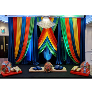 Wedding Mehndi Colourful Rainbow Backdrops Ice <b>Silk</b> Wedding Colourful Sangeet <b>Curtains</b> Wedding Mehndi Function Colorful Backdrop - Product Image 1