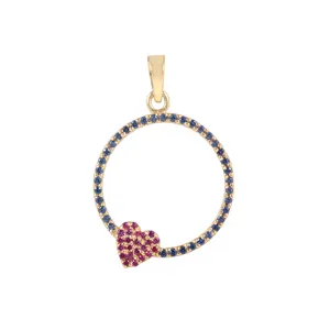 真正的实心18k白金宝石心形设计圆形吊坠，带链蓝色蓝宝石红宝石精品珠宝供应商