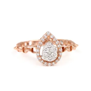 Solid 14k Rose Gold Wedding Designer Ring Natural Pave Diamond Engagement Ring Fine Jewelry Manufacturer Pure Gold Diamond Ring