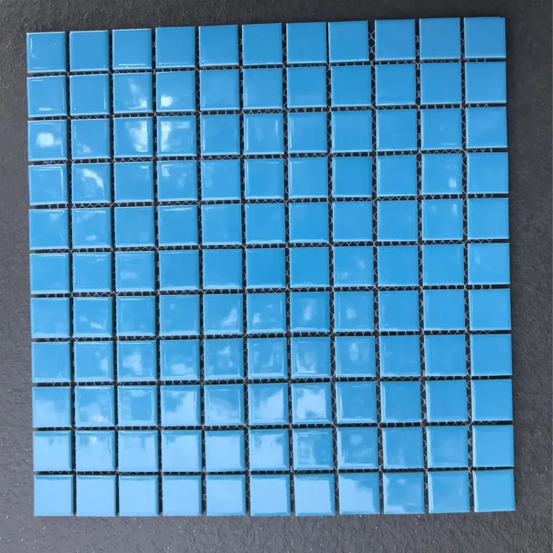 Azulejos decorativos de pared para baño, mosaico de cerámica azul cielo brillante de 25x25mm