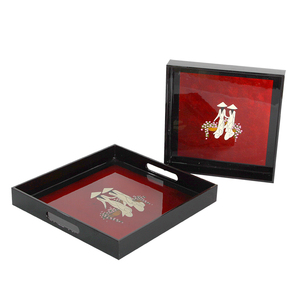 Bandeja de madera de laca MDF hecha a mano con incrustaciones de perlas Madre, bandeja redonda de tamaño personalizado para servir, cocina, uso doméstico, comida decorativa para servir - Product Image 5