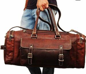 Bolsa de transporte de lona de cuero envejecido marrón Vintage para deportes de gimnasio unisex FIN DE SEMANA nocturno con cierre de cremallera para viajes - Product Image 4