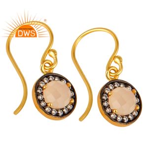 Boucles d'oreilles pendantes en calcédoine Rose naturelle, bijoux avec crochet, plaqué or 925 Sterling 18k, vente en gros - Product Image 2