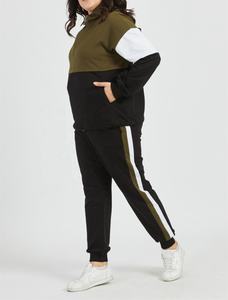 Conçu sur mesure multicolore grande taille femmes capuche quart fermeture éclair survêtement survêtement ensemble survêtement écologique - Product Image 2