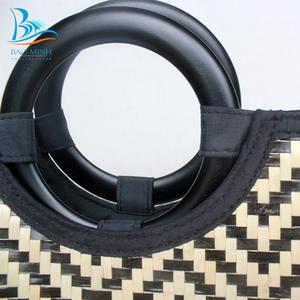 Bolso de Mano Vintage Tejido de Bambú con Asas Redondas de Plástico y Lino - Product Image 3