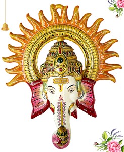 Colgante de pared de Metal Meenakari Lord ganesha ji face & surya, decoración de pared de ganesha Ganpati, vastu surya ganesha - Product Image 2