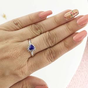 Delicado anillo de Plata de Ley 925, piedra preciosa de lapislázuli azul, joyería bonita hecha a mano con diamante, ajuste de bisel de alta calidad, directo - Product Image 6