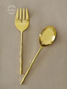 Gold Finished Hammered Salad <b>Spoon</b> Fork Set Ideal for Stylish Dining Modern Serveware Durable and Elegant <b>Table</b> Decor - Product Image 3
