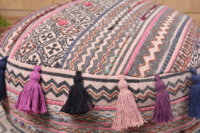 Pouf ottoman marocain de luxe fait main, imprimé au bloc et brodé, tabouret de sol bohème, décoration intérieure