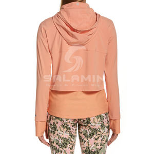 เสื้อฮู้ดแขนยาวผ้าฝ้าย100% สำหรับผู้หญิง,แฟชั่นใหม่สีทึบแบบซิปรูดขึ้น - Product Image 4