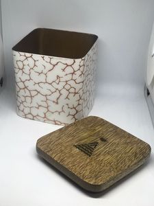 Pot en fer métallique de marquage personnalisé, 50 pièces, lignes en Bronze blanc, pot en résine imprimé pour la fabrication de bougie avec couvercle en bois - Product Image 3