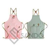 Venta al por mayor de ropa de trabajo vaquera con logotipo personalizado, delantales impermeables de algodón para limpieza de cocina, peluquería para cafetería, restaurante, algodón