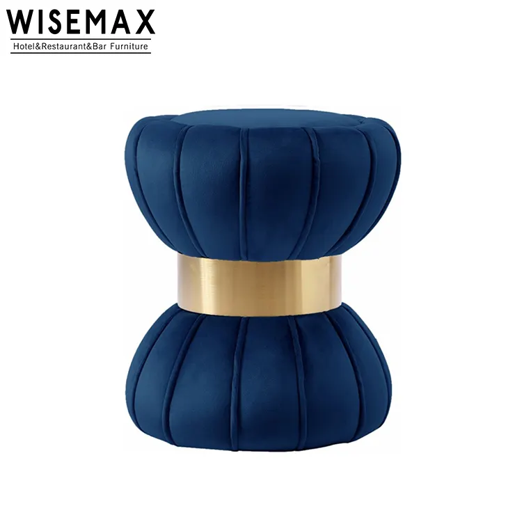 Taburete otomano redondo azul de terciopelo suave Multicolor moderno de estilo nórdico WISEMAX con accesorios dorados PUF otomano para sala de estar
