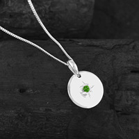 Pendentif disque uni en argent sterling 925 rhodié avec diopside vert chromé, chaîne de 18 pouces, collier, bijoux fins, cadeau