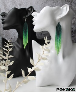 Pendientes de moda verdes con cuentas, pendientes con flecos degradados, pendientes de cuentas pequeñas, pendientes de bordado de cuentas, pendientes colgantes, pendientes largos - Product Image 1