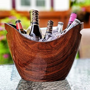 Seau à glace en bois pour boissons de fête en gros, bière, vin, avec couvercle en bois et couleur bois naturel et seau en acier - Product Image 6