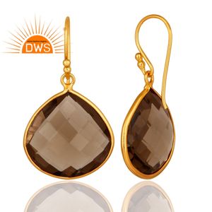 Smoky <b>Quartz</b> Gemstone Designer <b>Earring</b> Manufacturer Jewelry 925 Sterling Silver Gold Plated Drop <b>Earring</b> Jewelry Wholesaler - Product Image 3