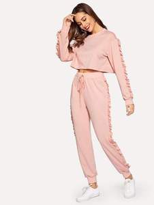 Gros logo personnalisé pas cher femmes survêtement Personnalisé Logo Hommes Survêtements Survêtement Polaire Jogging Plaine Deux 2 Pièce Survêtements - Product Image 2